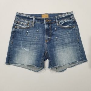 DRIFTWOOD Size 26 Connie Jean Denim Shorts Gems Crystals Frayed Hem Applique